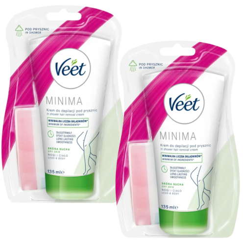 VEET Krem Do Depilacji Pod Prysznic Skóra Sucha 2x 135 ml + gąbka